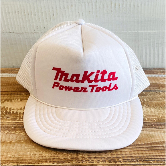 Vintage 1970's Makita Power Tools Trucker Snapback White and Red Mesh Hat - Picture 1 of 10